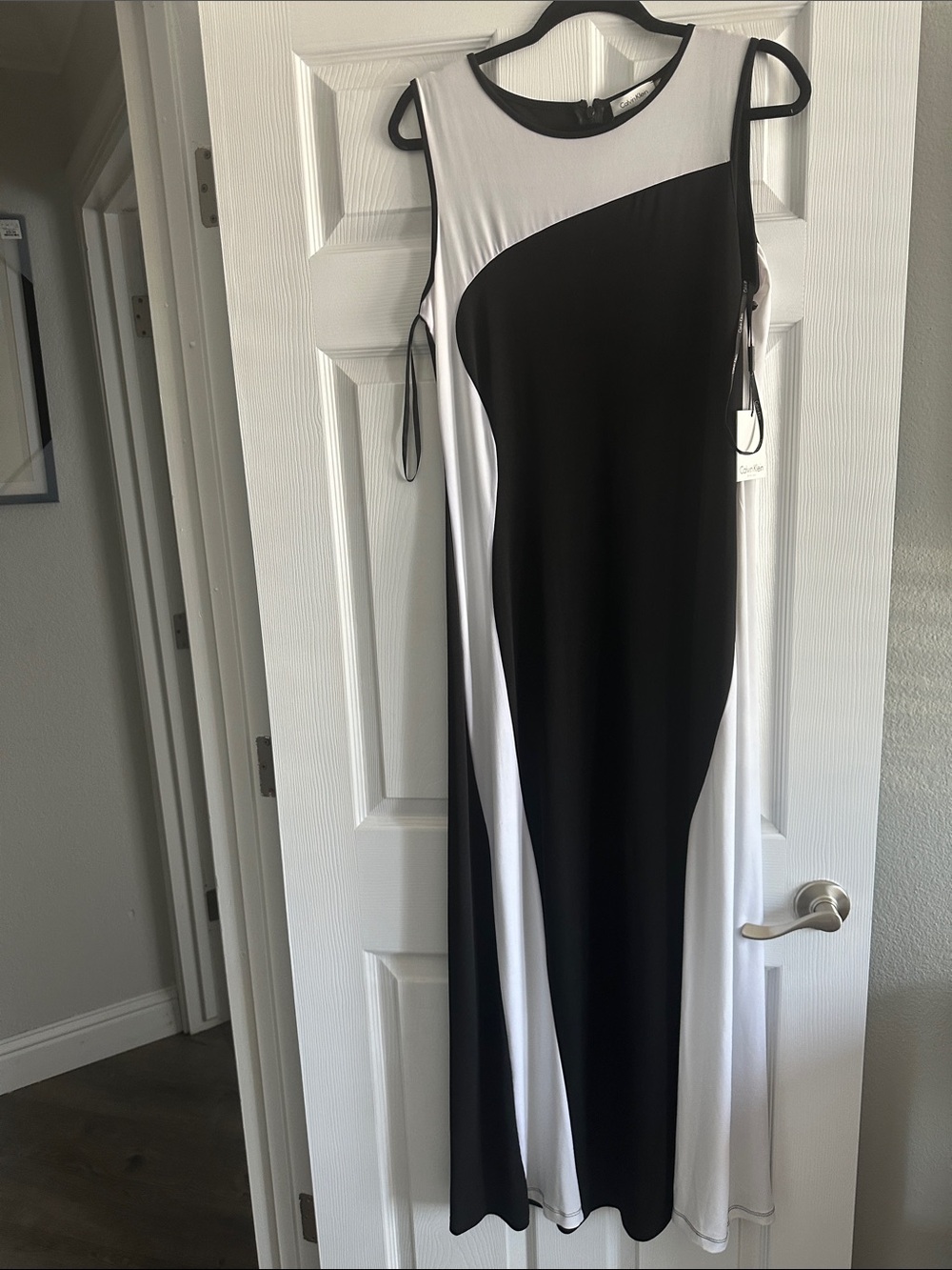 Calvin Klein Black and White Colorblock Maxi Dress